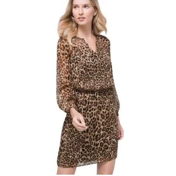 White House Black Market Dresses & Skirts - White House Black Market Leopard Print Long Sleeve Dress